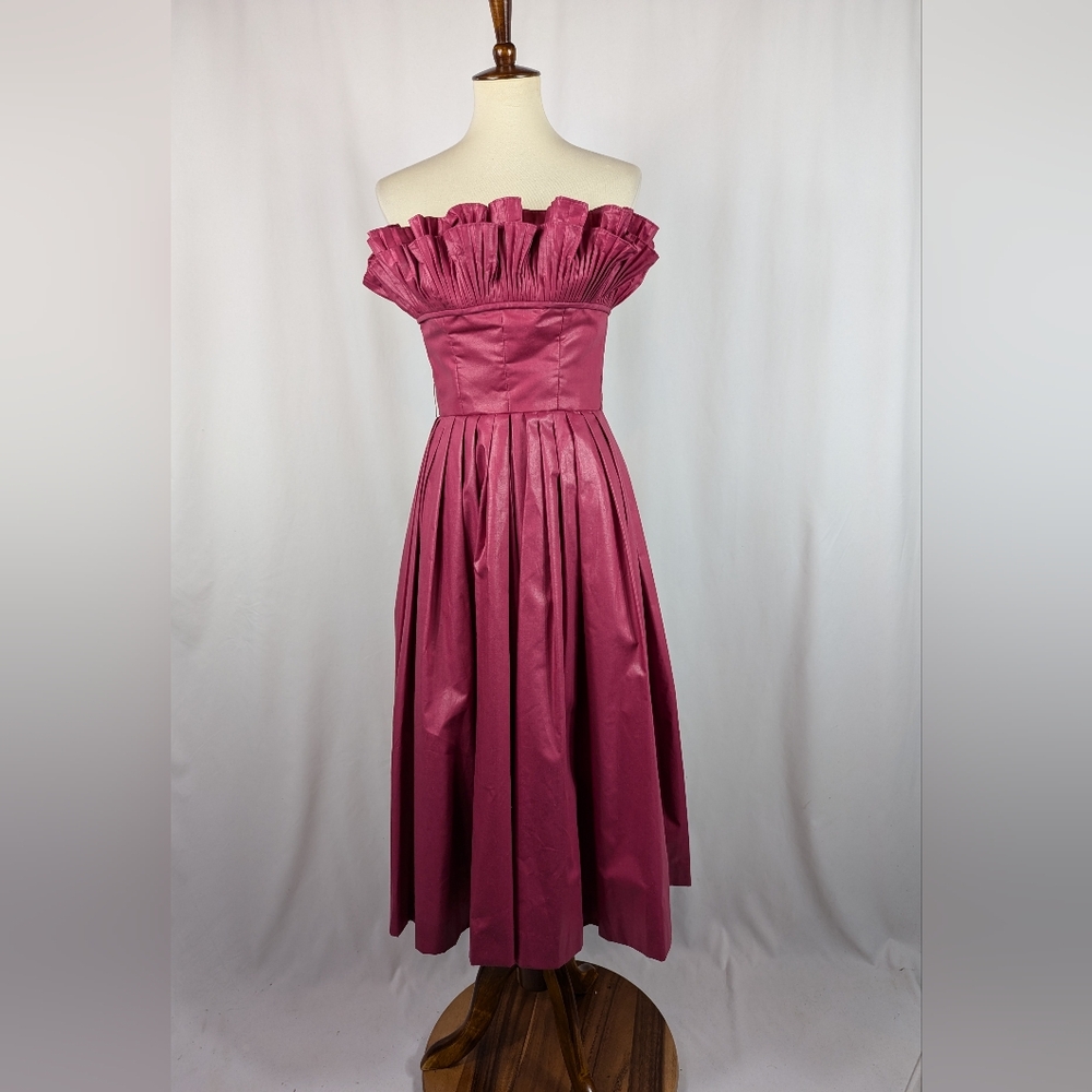 Victor Costa Pink Dress Taffeta Pleat Evening Wedding Ballgown Tea Length Sz 3